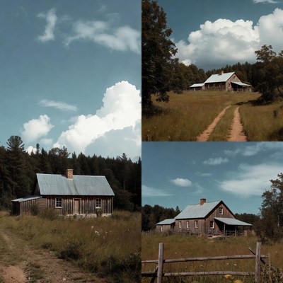 Rustic Country Houses in Grassy Fields