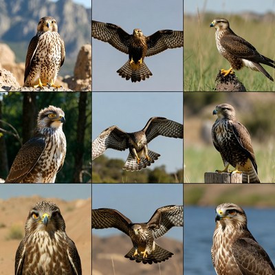 Collage of Harris Hawks Flying Perching