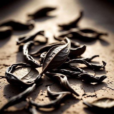 Dried tea leaves on textured surface