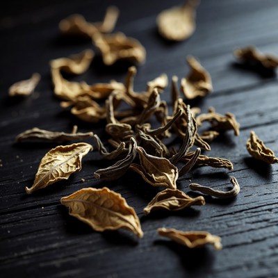 Dried Tea Leaves on Dark Wood