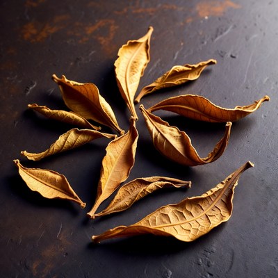 Dried autumn leaves on textured surface