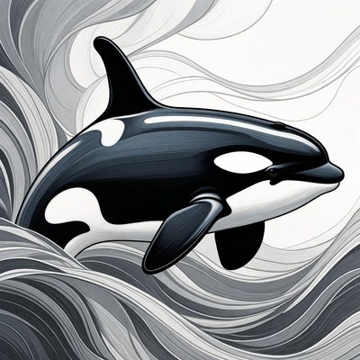 Orca whale in swirling waves