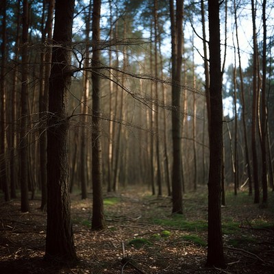 Tall pine trees in dense forest