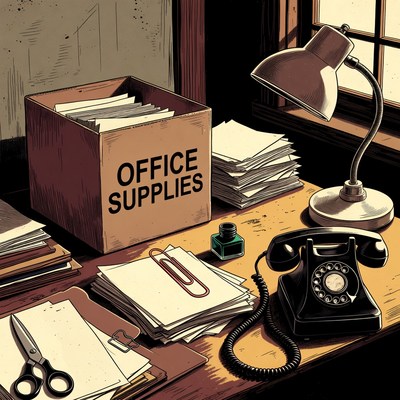 Office Supplies on Desk Illustration