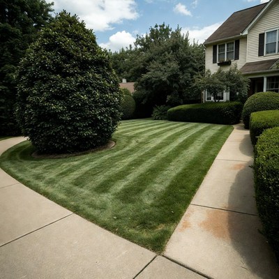 Curved Walkway in Manicured Suburban Yard