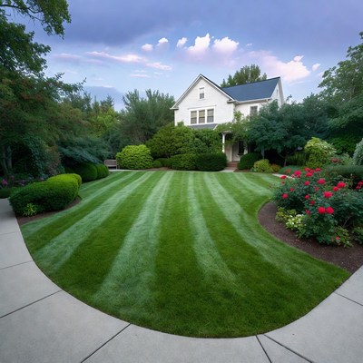White house with landscaped garden