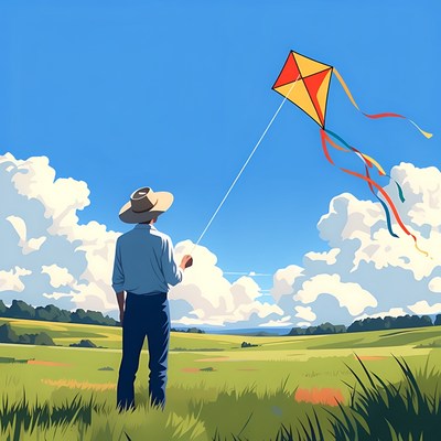 Man flying kite in field
