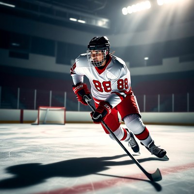 Hockey player shooting on goal