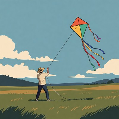 Man flying colorful kite in field