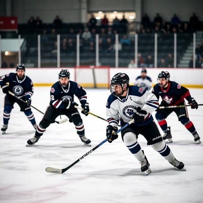 Hockey players competing on ice rink