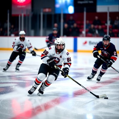 Hockey players competing on ice rink