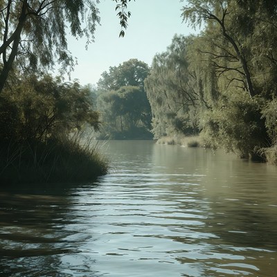 Serene River Lined with Weeping Willows