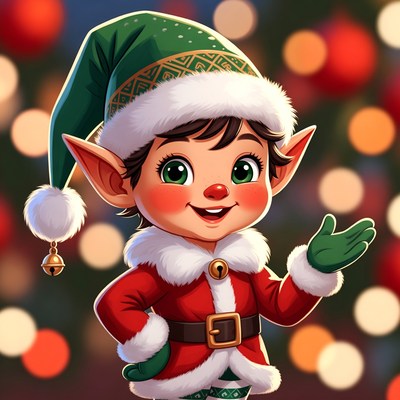 Cute Christmas Elf Waving