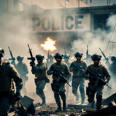 SWAT Police Officers Storming Building