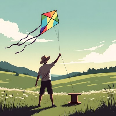 Man flying colorful kite in field