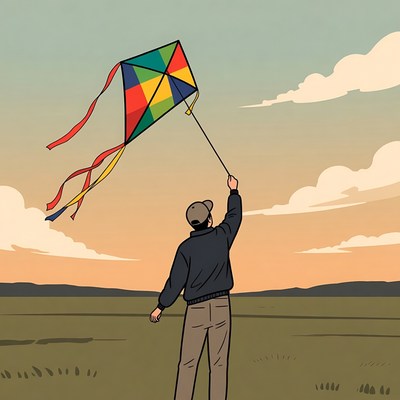 Man flying colorful kite in field