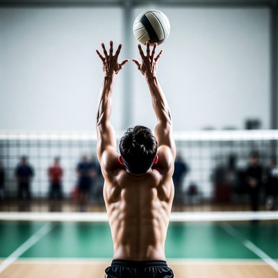 Man jumping to spike volleyball
