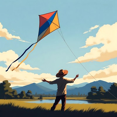 Man flying colorful kite in field