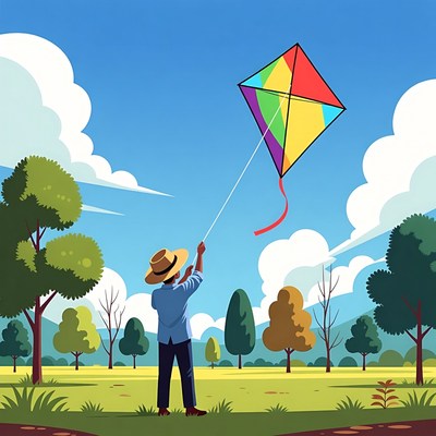 Boy flying colorful kite in field