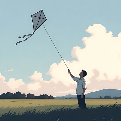 Boy flying kite in field