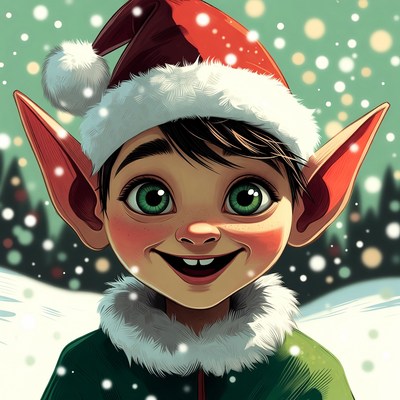 Smiling elf boy in Santa hat