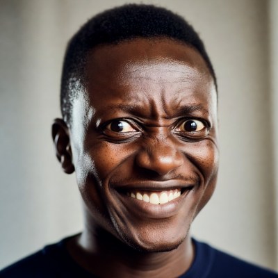 African man smiling with wide eyes