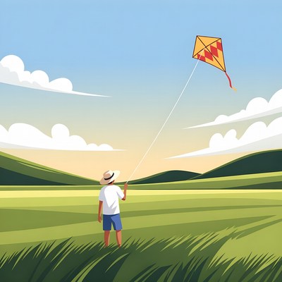 Boy flying kite in green field