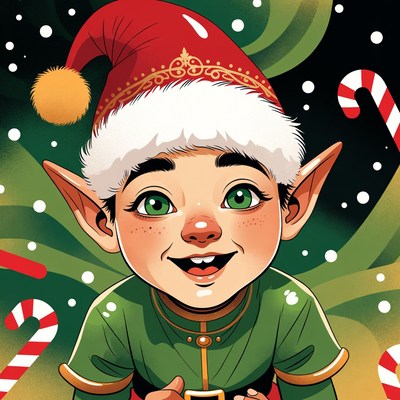 Smiling Christmas Elf with Candy Canes