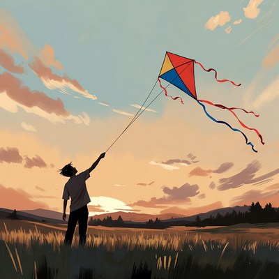 Boy flying kite in field