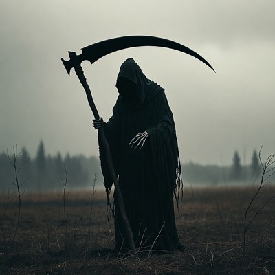 Grim Reaper with scythe in field