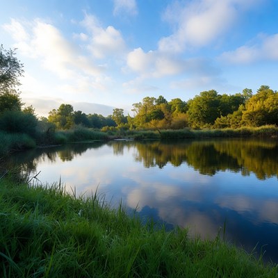Serene River with Forest Reflection