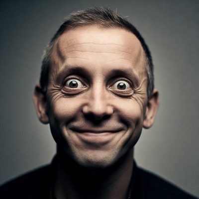 Man with bulging surprised eyes