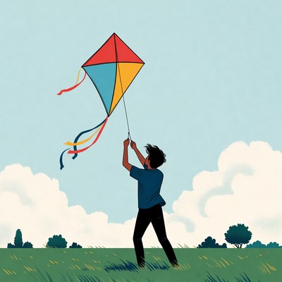 Boy flying colorful kite in field