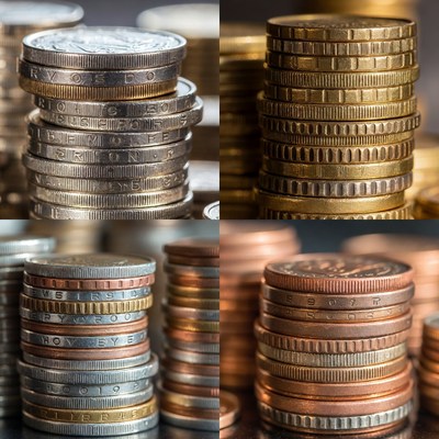 Stacked Coins Various Currencies