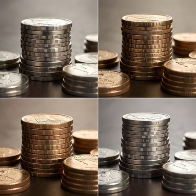 Stacks of Silver and Gold Coins