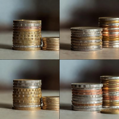 Stacked Coins on Gray Background