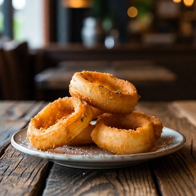 Fried Onion Rings on Plate