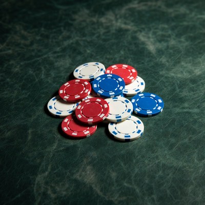 Poker chips stacked on green felt