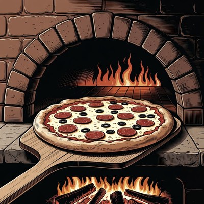 Pizza on Peel in Brick Oven