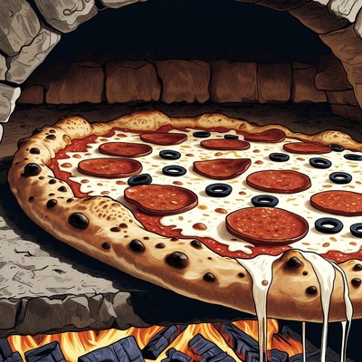 Pepperoni Pizza in Stone Oven