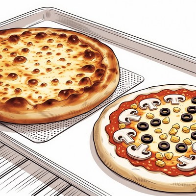 Two Pizzas on Baking Sheet