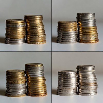 Stacks of Gold and Silver Coins