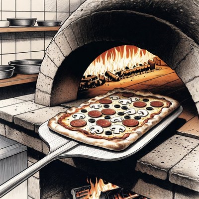 Pizza on Peel in Stone Oven