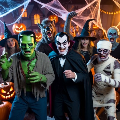 Halloween Monsters Group Illustration