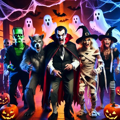 Halloween Monsters Group Illustration