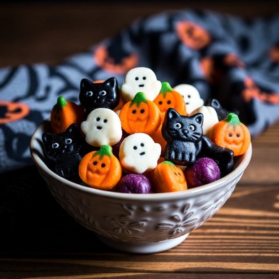 Halloween Candy Bowl with Pumpkins and Ghosts