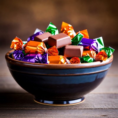 Colorful Candies in Dark Bowl
