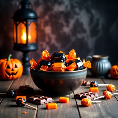 Halloween Candy Bowl with Pumpkins