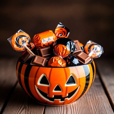 Jack-o'-lantern Bucket Full of Halloween Candy