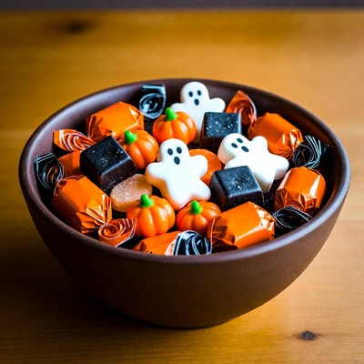Halloween Candy Bowl with Ghosts Pumpkins